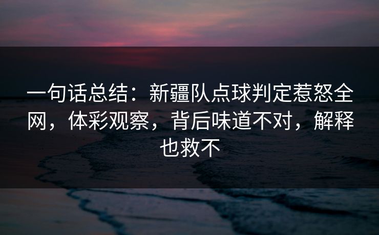 一句话总结：新疆队点球判定惹怒全网，体彩观察，背后味道不对，解释也救不