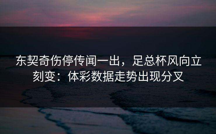 东契奇伤停传闻一出，足总杯风向立刻变：体彩数据走势出现分叉